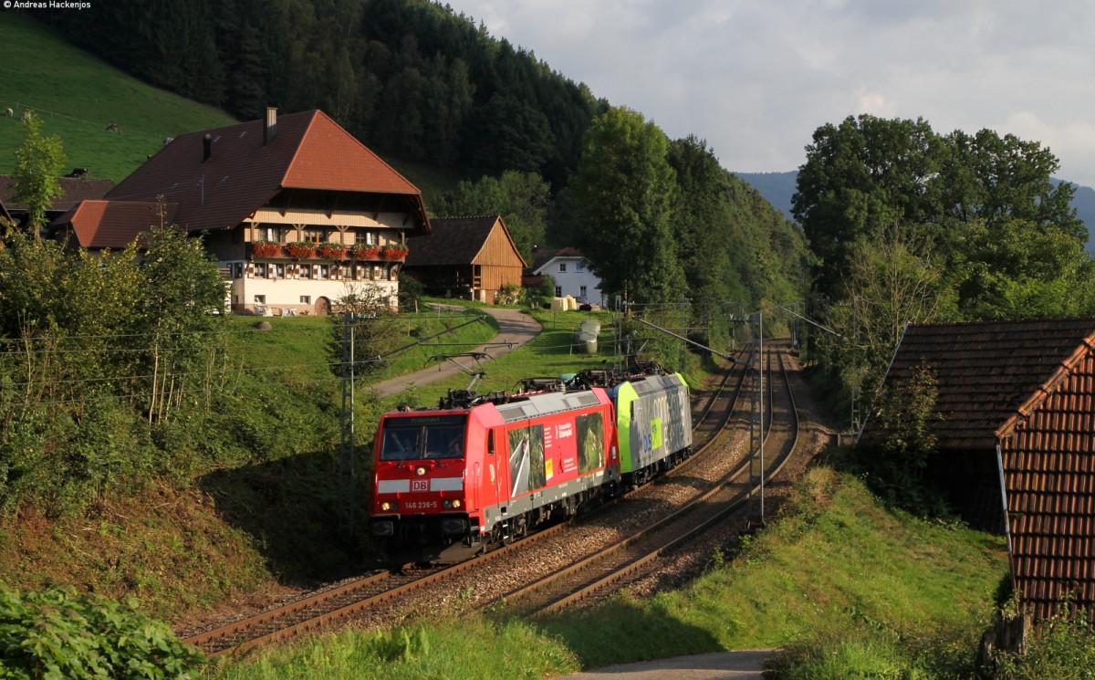 146 236-5  Triberg/Schwarzwaldbahnerlebnispfad  und Re 485 004 als Tfzf 72116 (Triberg-Offenburg) bei Gutach 14.9.14