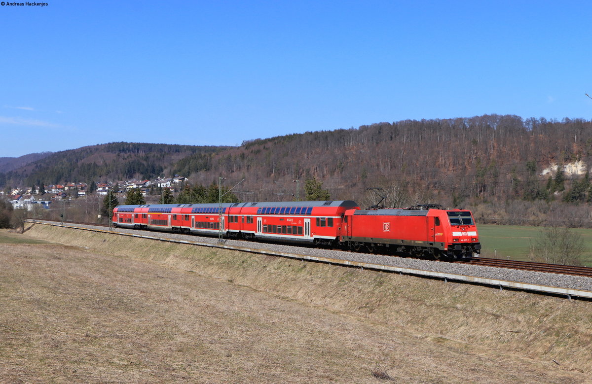 146 237-3  Karlsruhe  mit dem RE 29021 (St.Georgen(Schwarzw)-Konstanz) bei Immendingen 24.3.21
