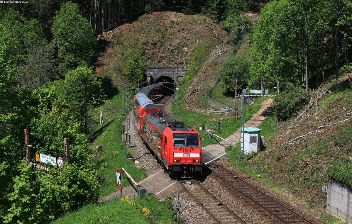 146 239-9  Vogtsbauernhof  mit dem RE 4725 (Karlsruhe Hbf-Konstanz) bei Nußbach 19.5.20