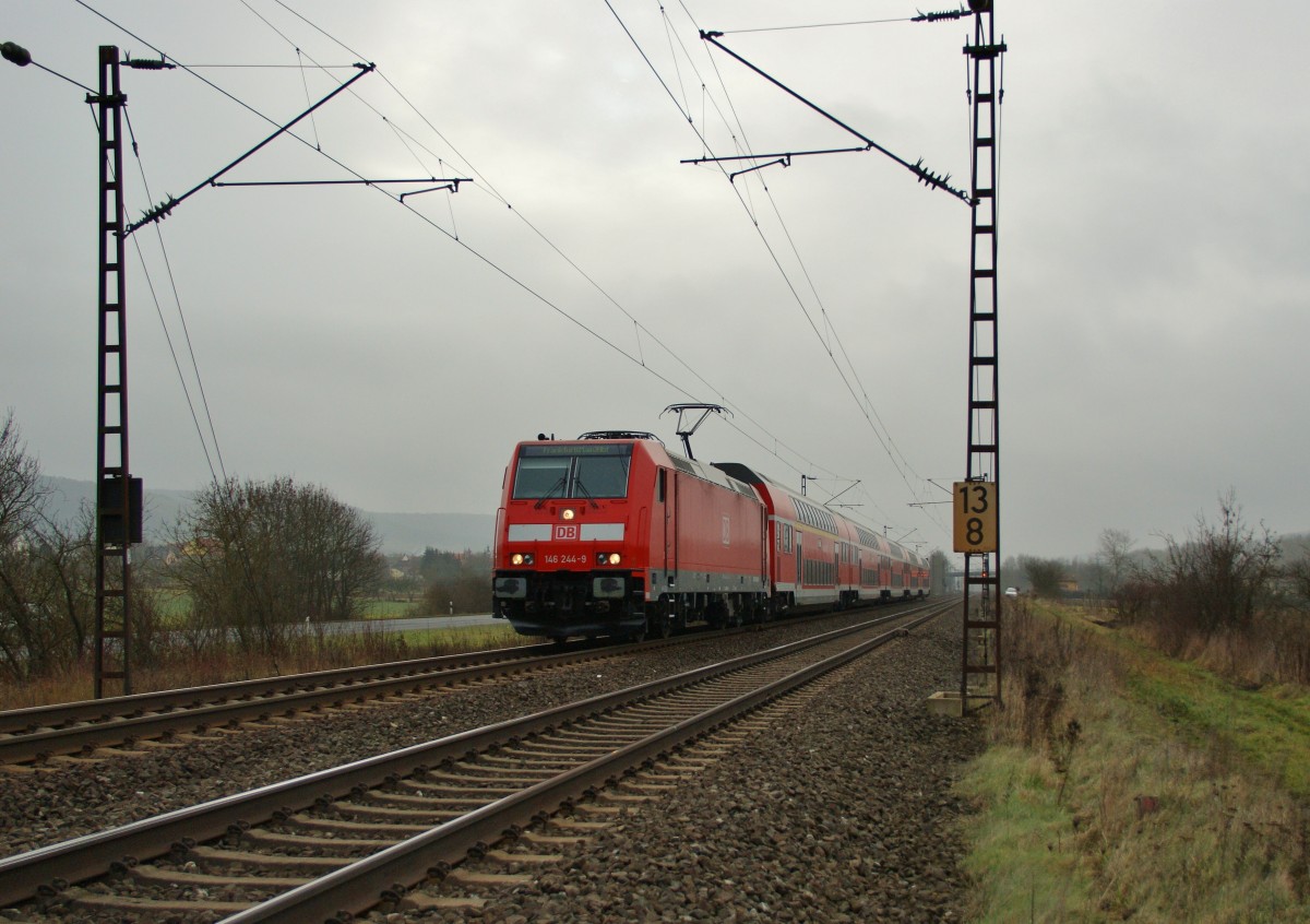 146 244-9 als RE nach Frankfurt/M. am 22.01.14 bei Thüngersheim.