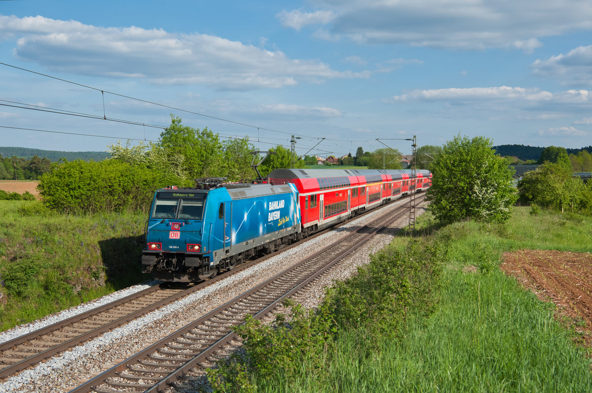 146 245  Bahnland Bayern - Zeit für dich  mit dem RE 4860 (München Hbf - Nürnberg Hbf) bei Dettenhofen, 23.05.2019