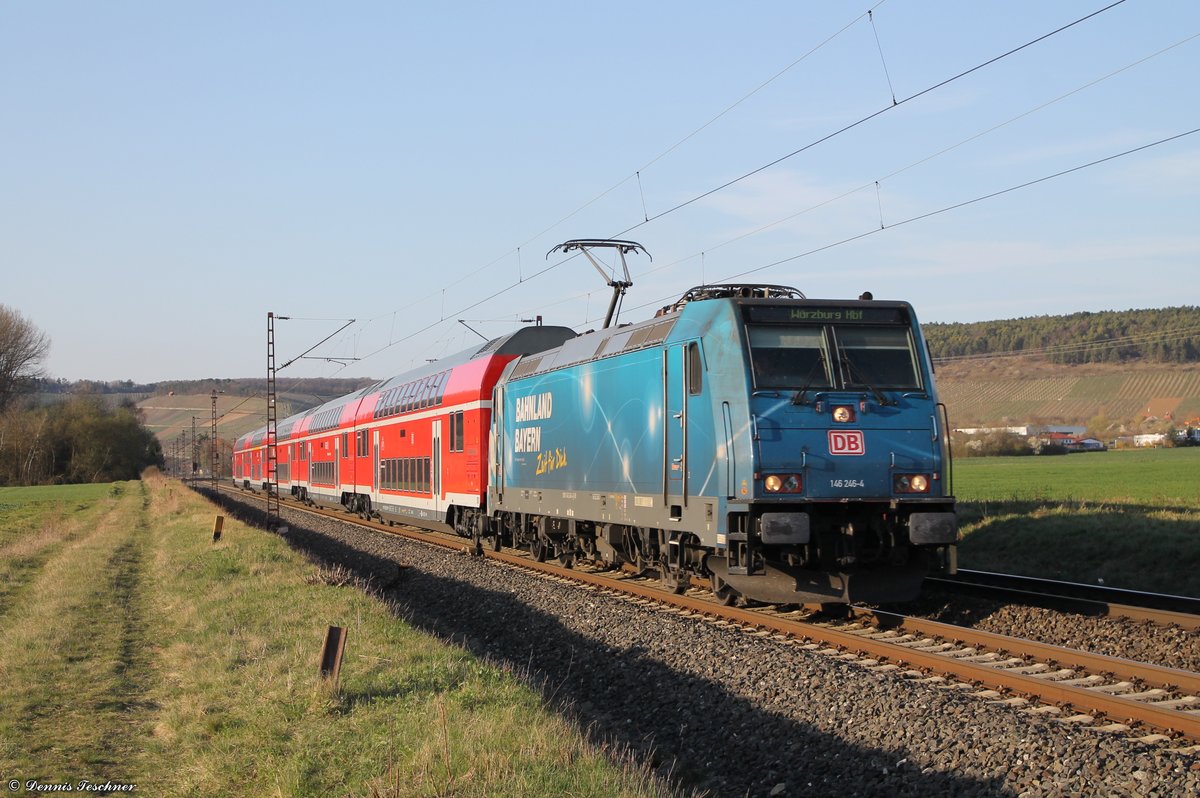 146 246-4 DB (Bahnland Bayern) mit Regionalexpress bei Retzbach-Zellingen am 28.03.2017