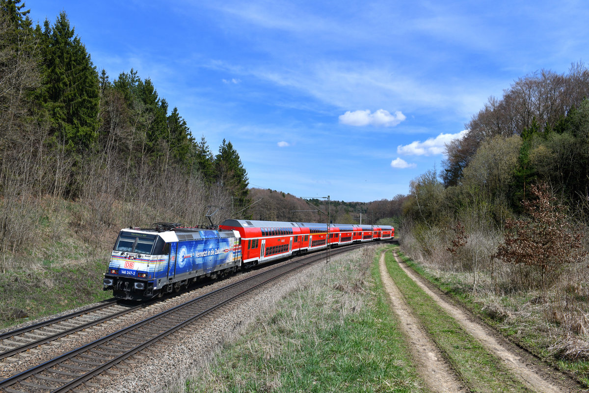 146 247 mit einem RE am 14.04.2018 bei Laaber. 