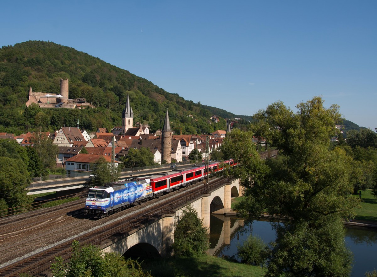 146 247 Vernetzt in die Zukunft mit RE 4616 nach Frankfurt in Gemünden am Main am 30.8.2015.