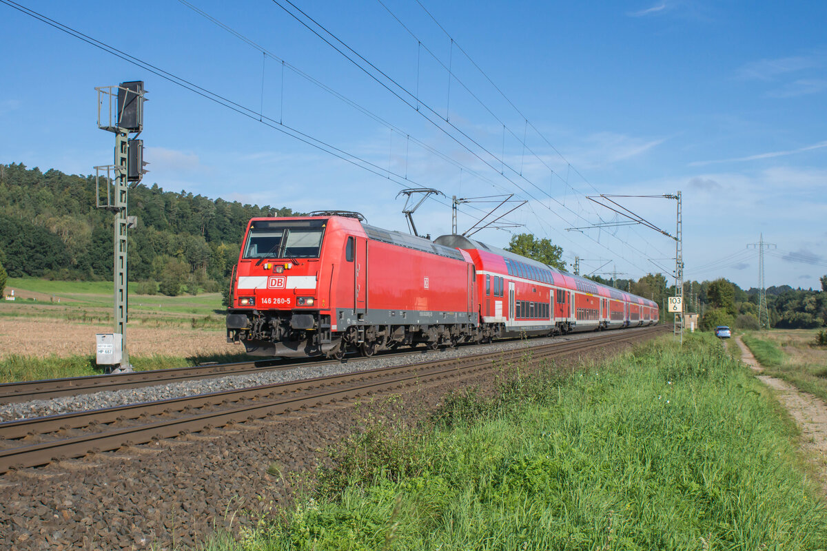 146 260-5 als RB 50 Richtung Frankfurt/M. unterwegs,Gesehen am 14.09.2023 bei Kerzell.