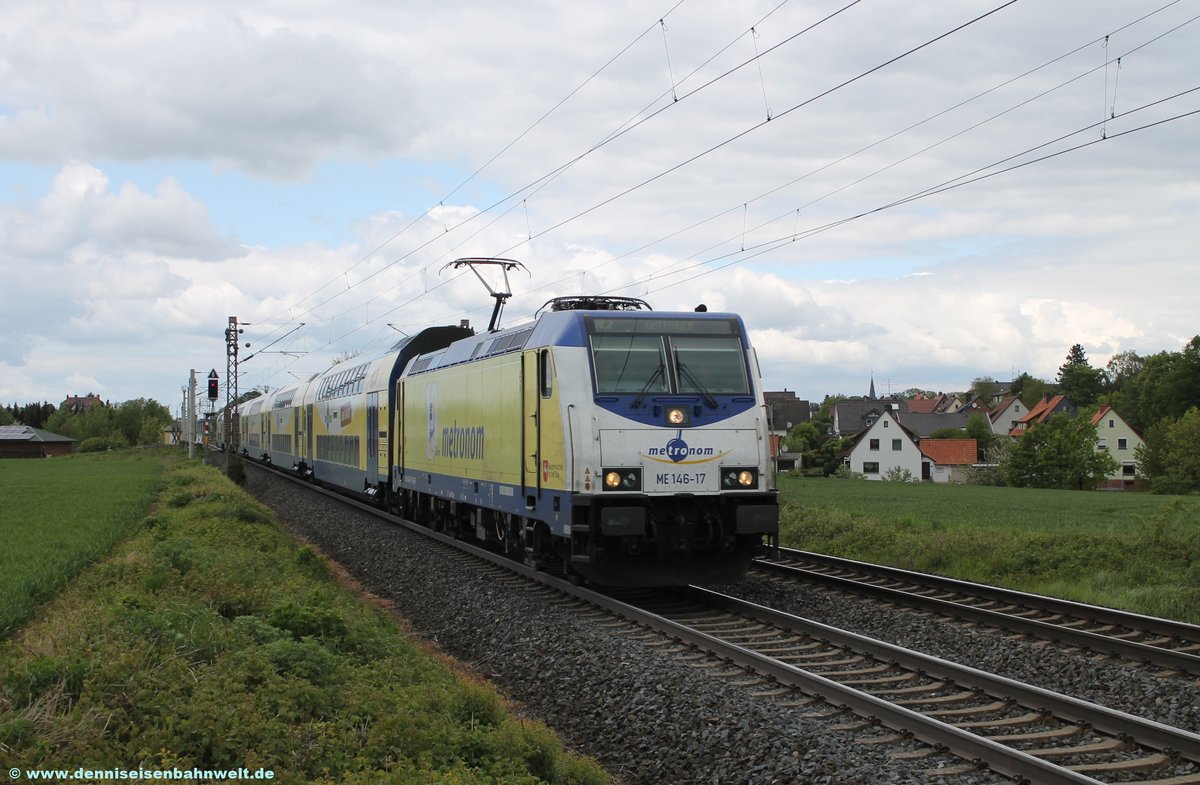 146 517 Metronom mit RE2 bei Banteln auf dem Weg nach Göttingen am 16.05.2016