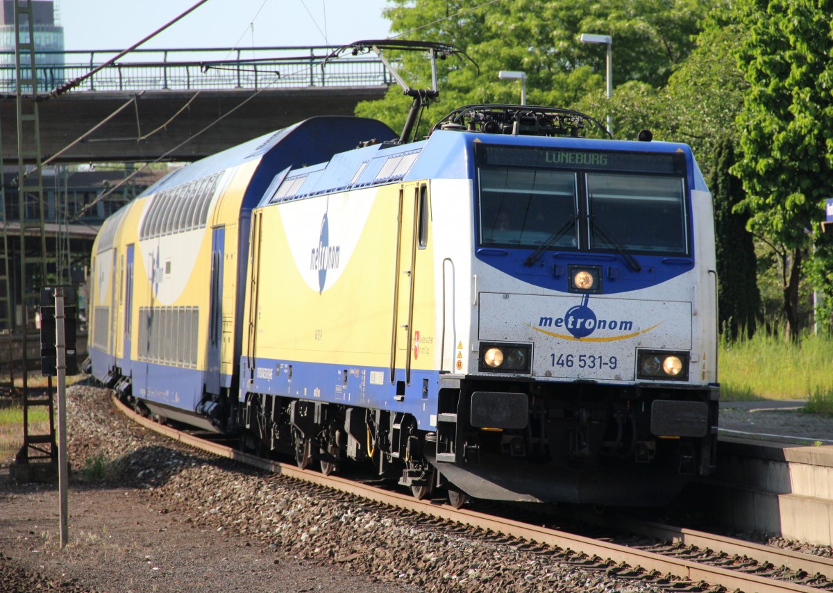 146 531-9 mit ME81633 nach Lüneburg bei der Ausfahrt von Gleis 4 in Hamburg-Harburg. 06.06.2015