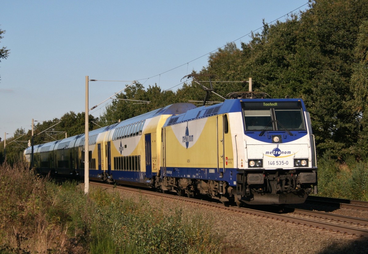 146 535 mit MEr 81962 (Hamburg Hbf–Tostedt) am 30.09.2013 in Klecken
