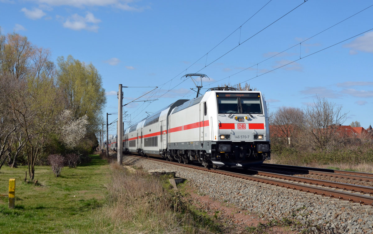 146 570 führte am 22.03.20 ihren IC 2037 durch Greppin Richtung Bitterfeld.