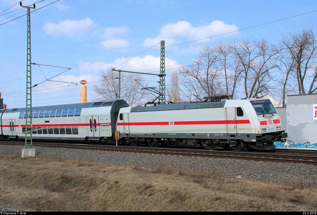 146 572-3 DB als verspäteter IC 2441 (Linie 55) von Köln Hbf nach Dresden Hbf fährt am Hp Leipzig Nord auf der Neubaustrecke Erfurt–Leipzig/Halle (KBS 580). [24.3.2018 | 15:41 Uhr]
