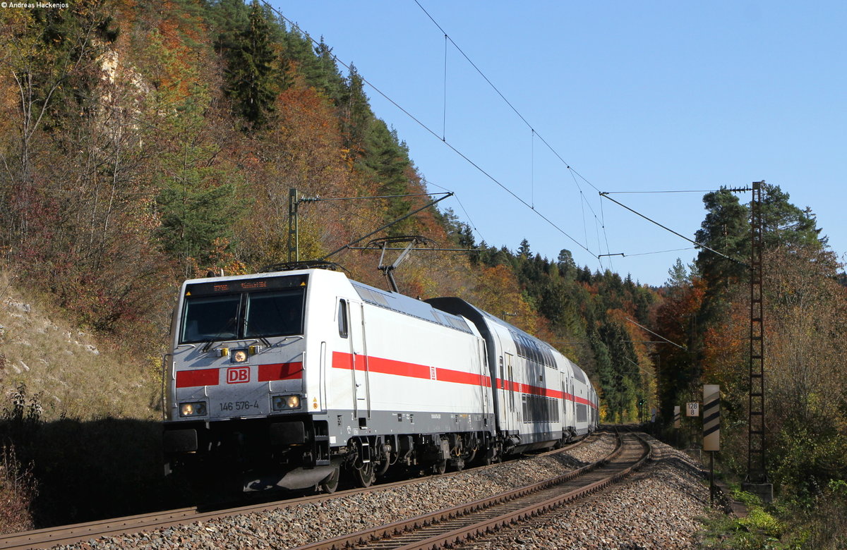 146 576-4 mit dem IC 2386/RE 52386 (Singen(Htw)-Stuttgart Hbf) bei Talmühle 15.10.18
