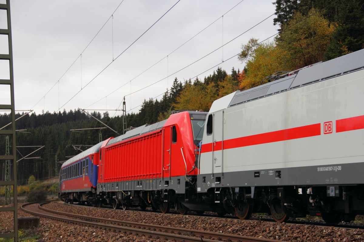 147 001-2 DB im Frankenwald bei Steinbach am 23.10.2015.