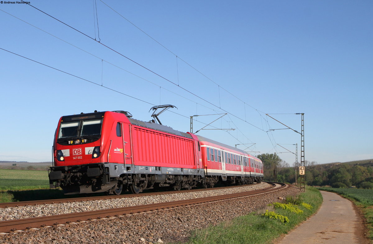 147 002-0 mit der RB 19107 (Mosbach-Neckarelz-Stuttgart Hbf) bei Lauffen 25.4.19