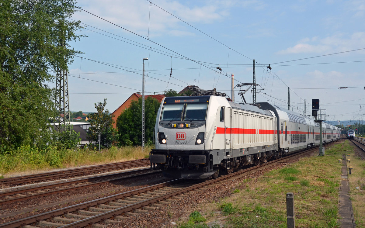 147 563 erreicht mit dem IC 2068 von Leipzig nach Karlsruhe am 22.06.19 den Bahnhof Jena-Göschwitz.
