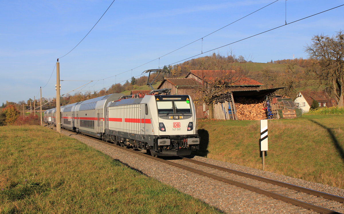 147 581 mit IC Karlsruhe-Nürnberg am 14.11.2020 bei Rauhenbretzingen. 