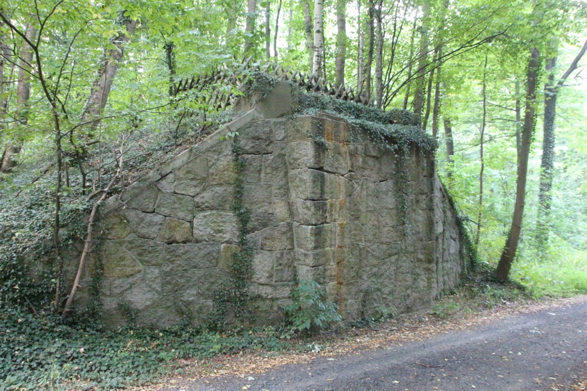 14.8.15 bei Eckertal, Widerlager und Flügel einer Brücke der Bahnstrecke Heudeber-Danstedt–Bad Harzburg