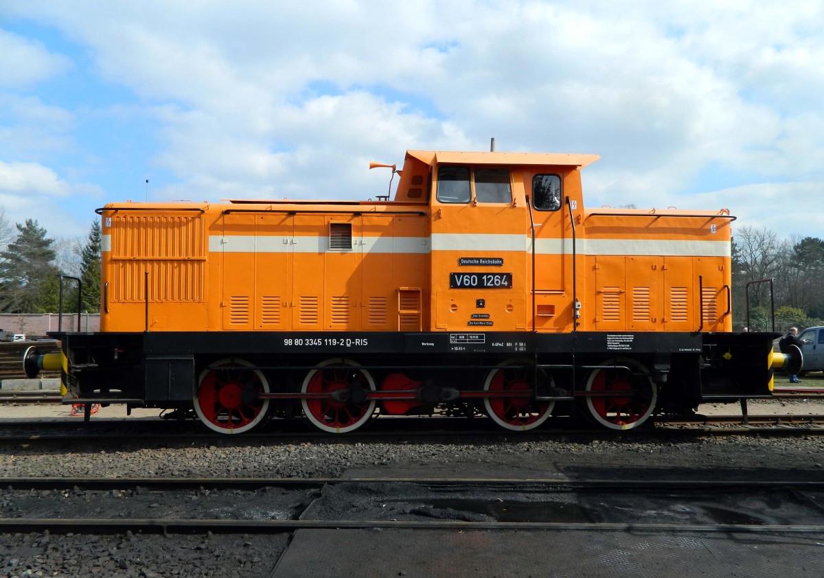 15. Leipziger Eisenbahntage: Gastlok V60 1264 (345 119) am 28.03.2015 im Eisenbahnmuseum in Leipzig-Plagwitz.