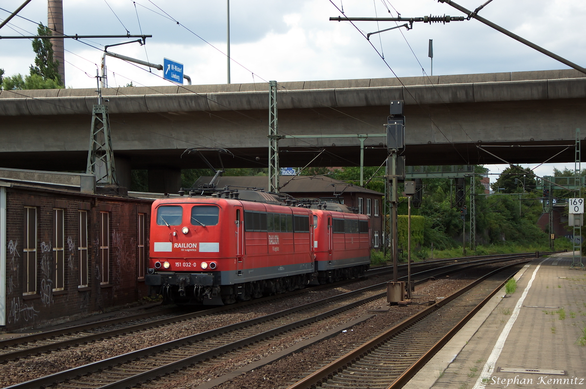 151 032-0 & 151 085-8 DB Schenker Rail Deutschland AG kamen durch Hamburg-Harburg gefahren und fuhren in Richtung Maschen weiter. 12.07.2014