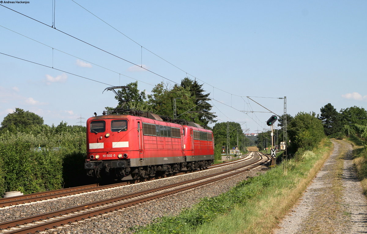 151 032-0 und 151 012-2 als T bei Lauffen 18.7.18