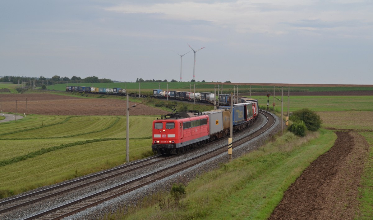 151 035-3 mit einem KLV am 18.09.2014 bei Uffenheim