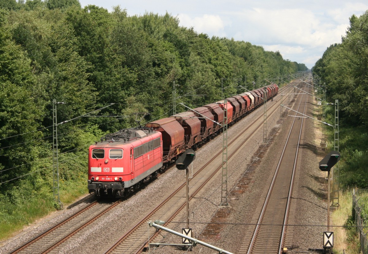 151 036 mit GC 61307 (Hamburg Hohe Schaar–Wunstorf) am 02.07.2014 zwischen Tostedt und Lauenbrck