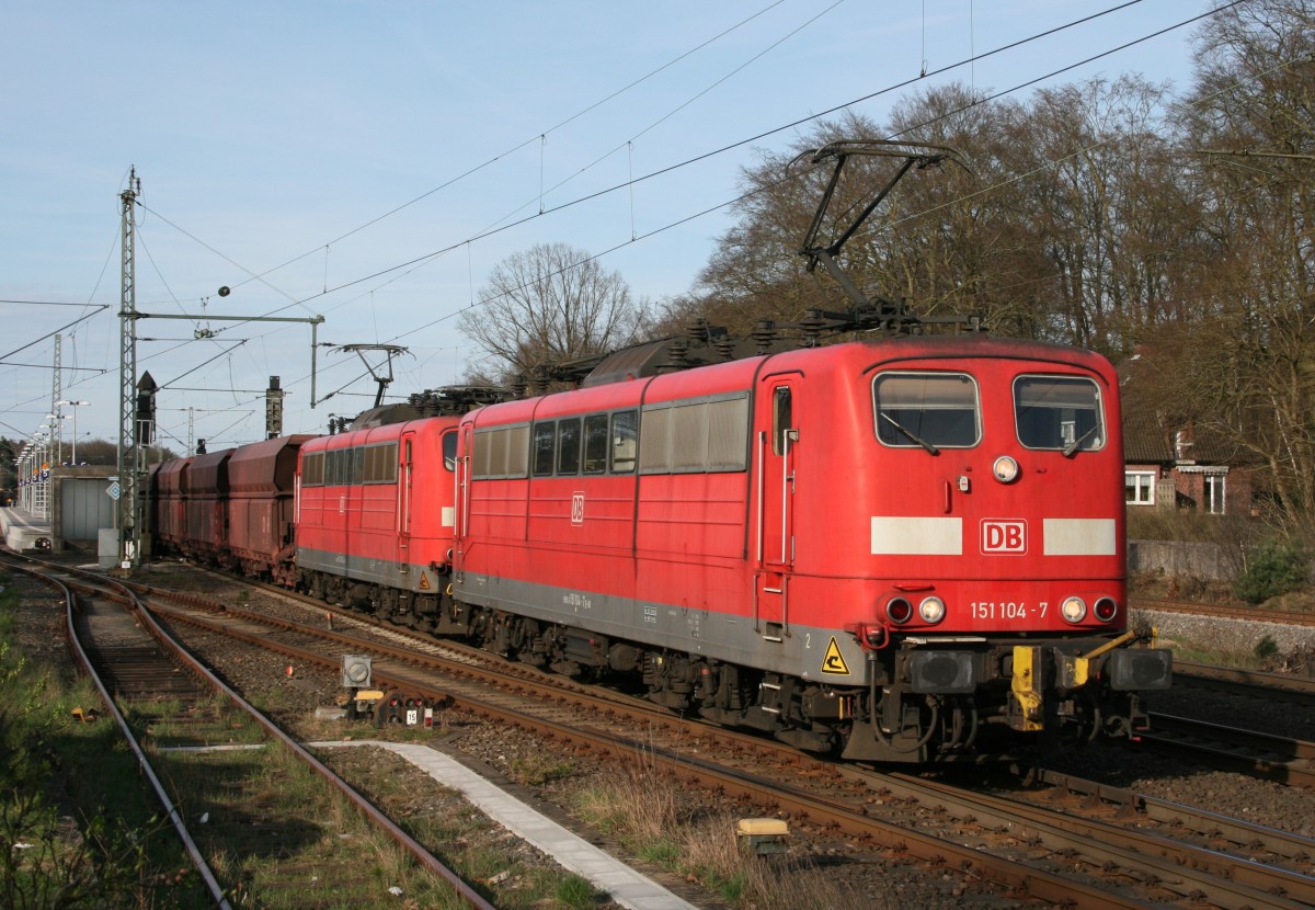 151 104 mit GM 60207 (Hamburg-Waltershof–Beddingen VPS) am 12.04.2015 in Unterl��