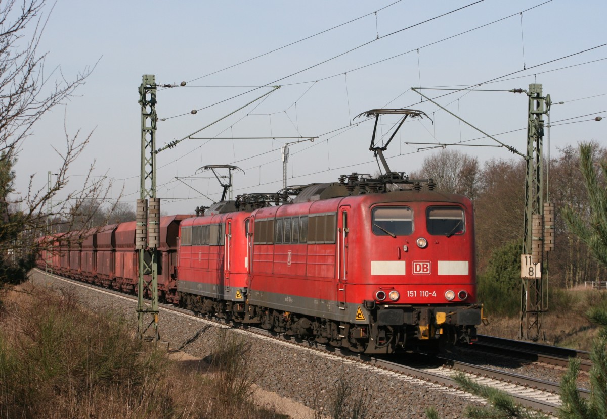 151 110 mit GM 60205 (Hamburg-Waltershof–Beddingen VPS) am 24.02.2014 zwischen Bienenbttel und Bad Bevensen