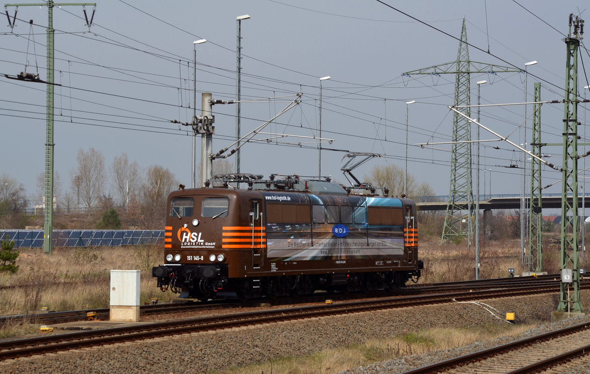 151 145 der HSL kehrte am 05.04.16 nach einer Probefahrt aus Richtung Wittenberg nach Bitterfeld zurück und machte dort kopf um anschließend zurück nach Dessau ins dortige Werk zu fahren.