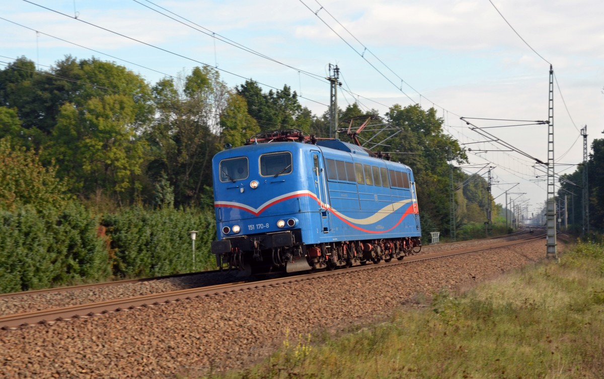 151 170 der SRI rollte am 30.09.14 Lz durch Burgkemnitz Richtung Bitterfeld. 
