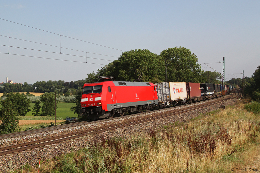 152 016 mit einem KLV Zug am 03.08.2013 bei Felsheim.
