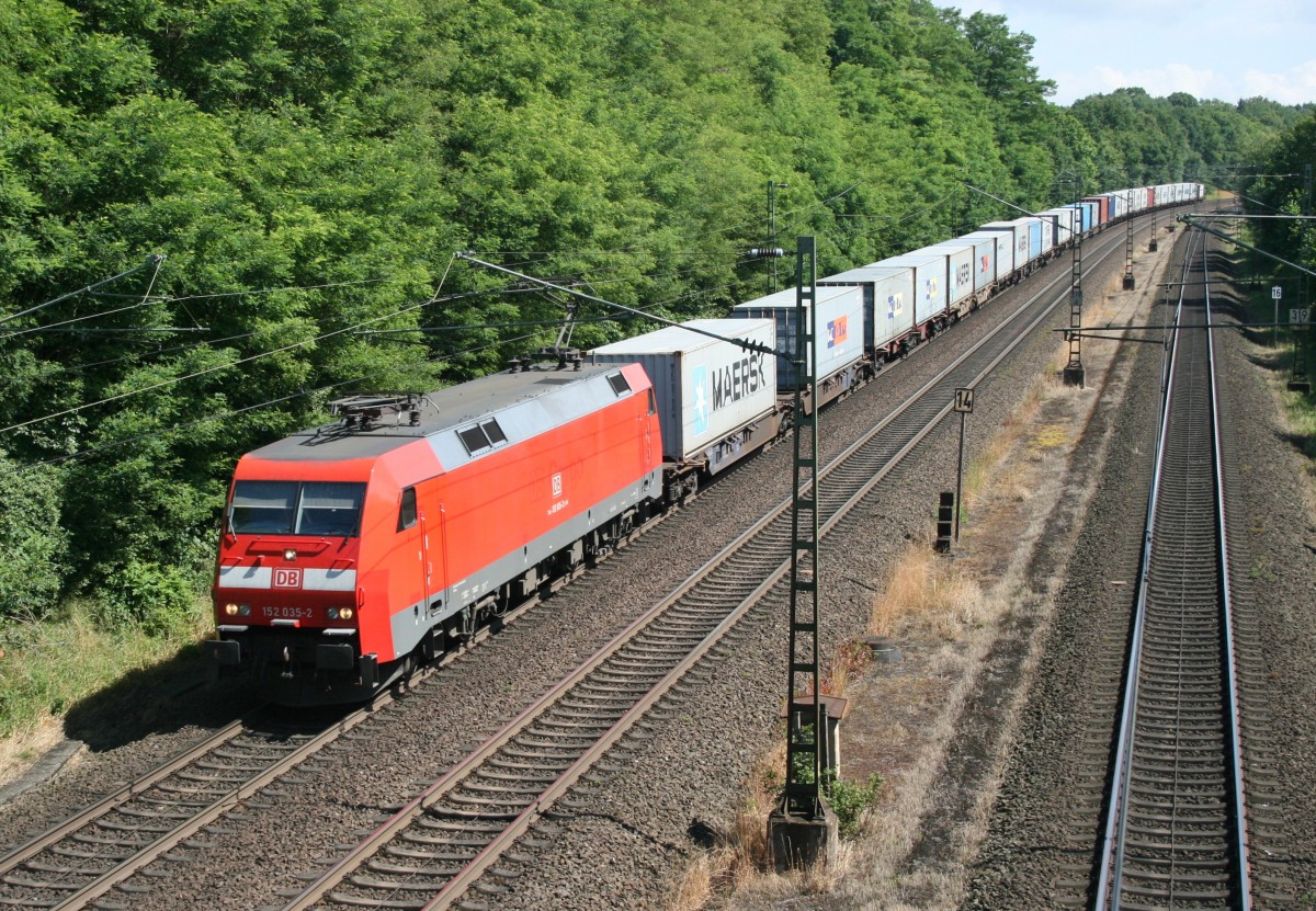 152 035 mit KM 50472 (Maschen Rbf–Bremerhaven) am 02.07.2014 zwischen Buchholz (Nordheide) und Sprtze