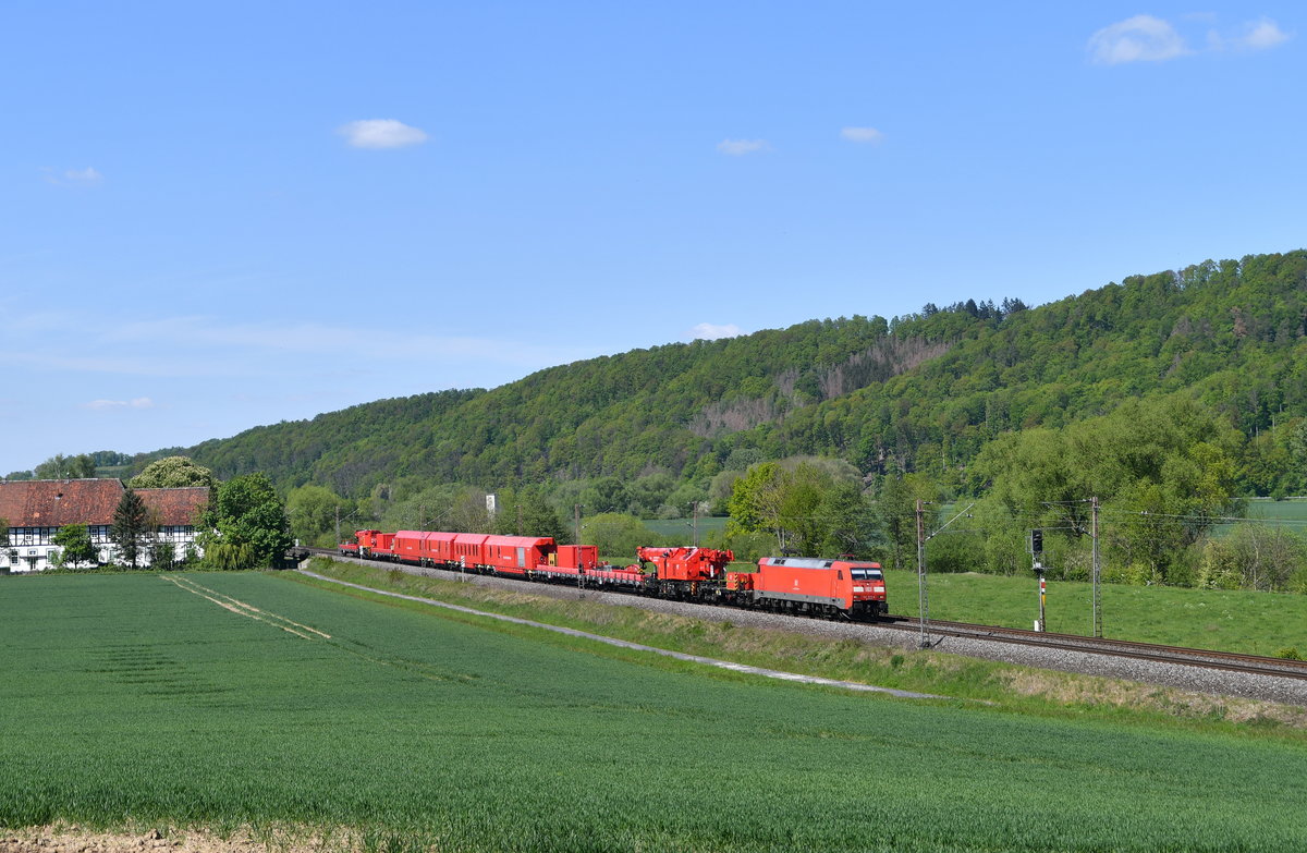 152 075 mit HILFZ 99884 (Seelze Mitte-Fulda) am 06.05.2020 bei Wispenstein