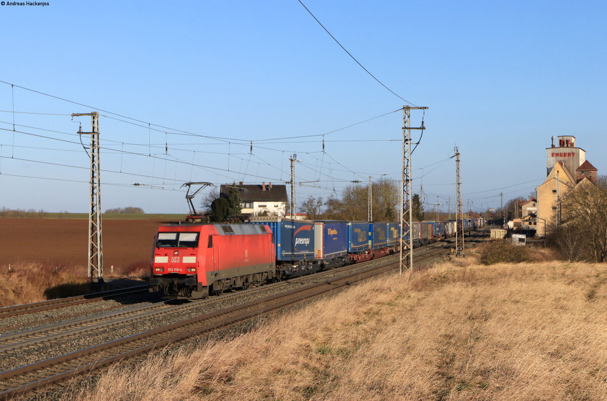 152 119-4 mit dem KT 50207 (Köln Eifeltor – Verona Quadrante) bei Herrnberchtheim  23.2.22