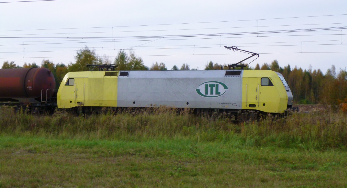 152 197-0  der  ITL   auf dem Weg nach Senftenberg. Aufgenommen am 12.10.2014 in Brieske.