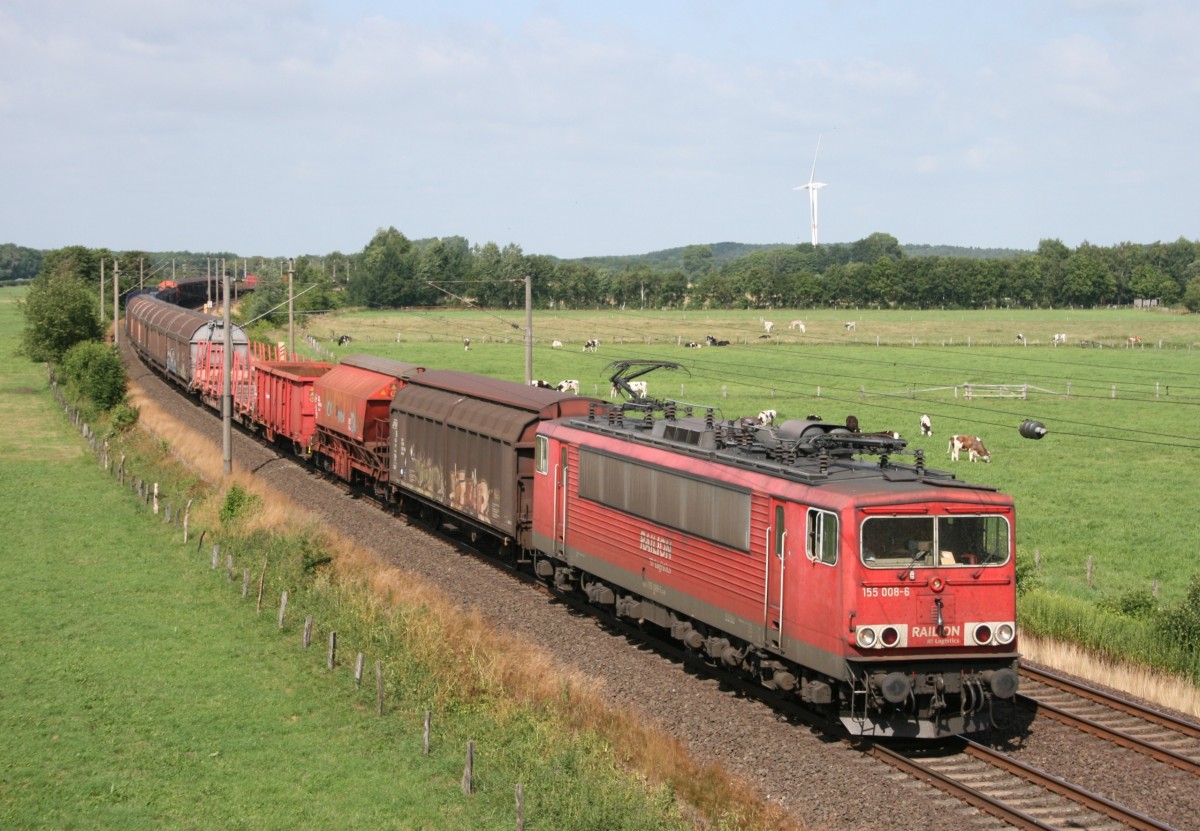155 008 mit EZ 51451 (Maschen Rbf–Seelze Rbf) am 10.07.2013 zwischen Maschen Rbf und Jesteburg