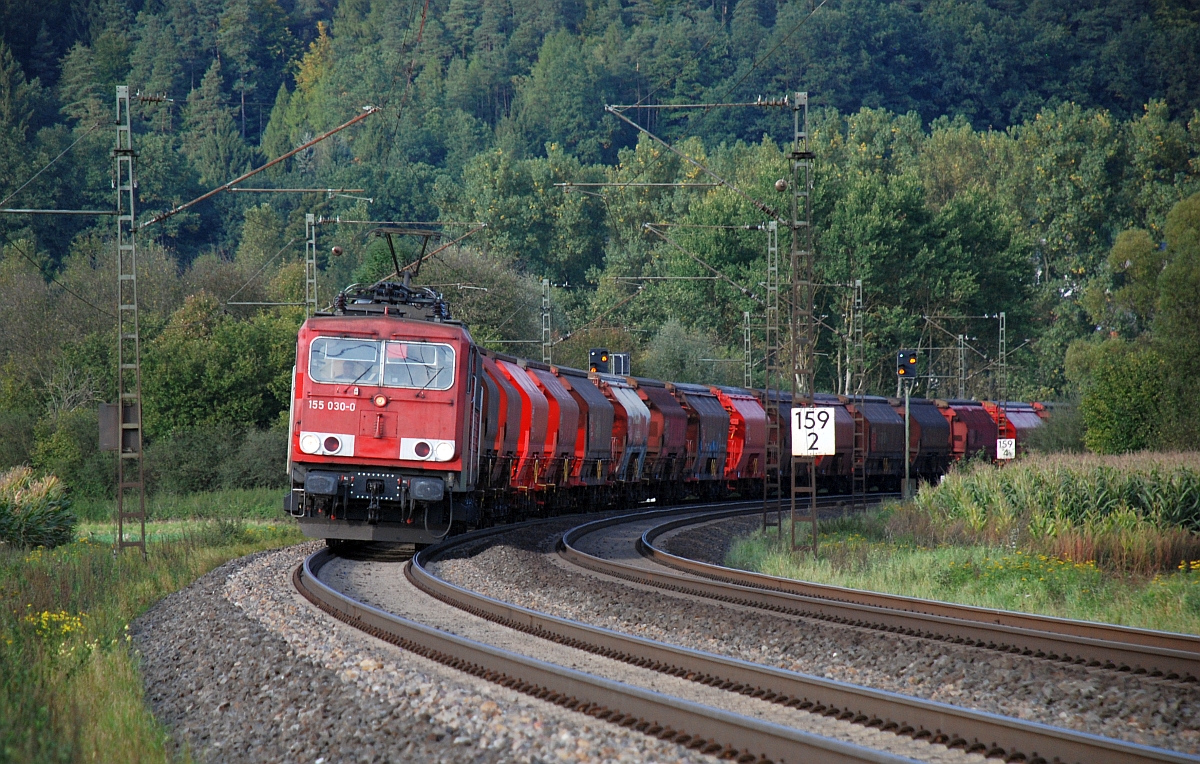 155 030 vor Kalizug aus Heringen zwischen Mecklar und Friedlos (22.9.2017).