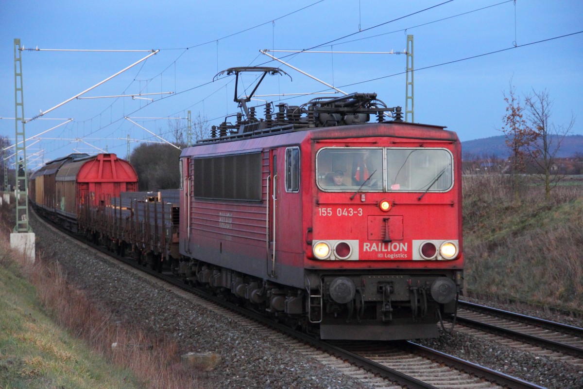 155 043-3 DB Schenker bei Staffelstein am 09.01.2014.