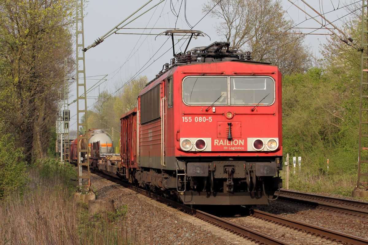 155 080-5 auf der Hamm-Osterfelder Strecke in Recklinghausen 24.4.2015