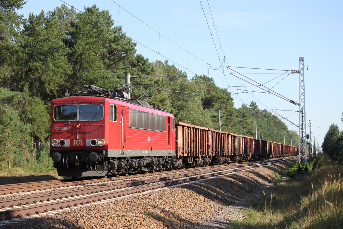 155 096-1 mit Eanos Ganzzug am 07.09.2013 bei Friesack/Mark