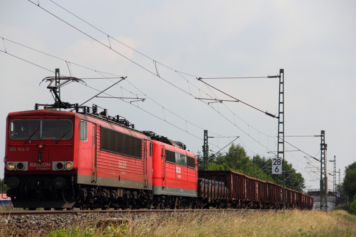 155 104-3 + 151 101-3 DB Schenker bei Lichtenfels am 11.06.2014.