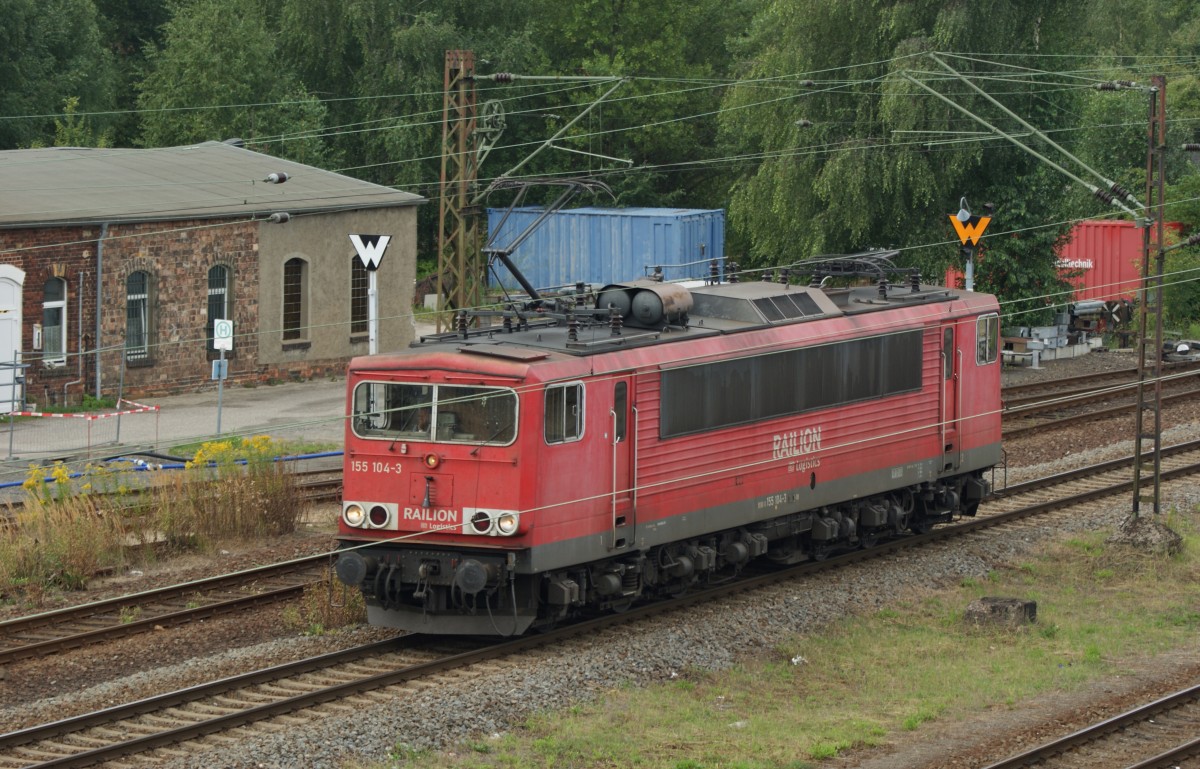 155 104-3 auf den Weg ins Bw von Leipzig/Engelsdorf am 20.08.13