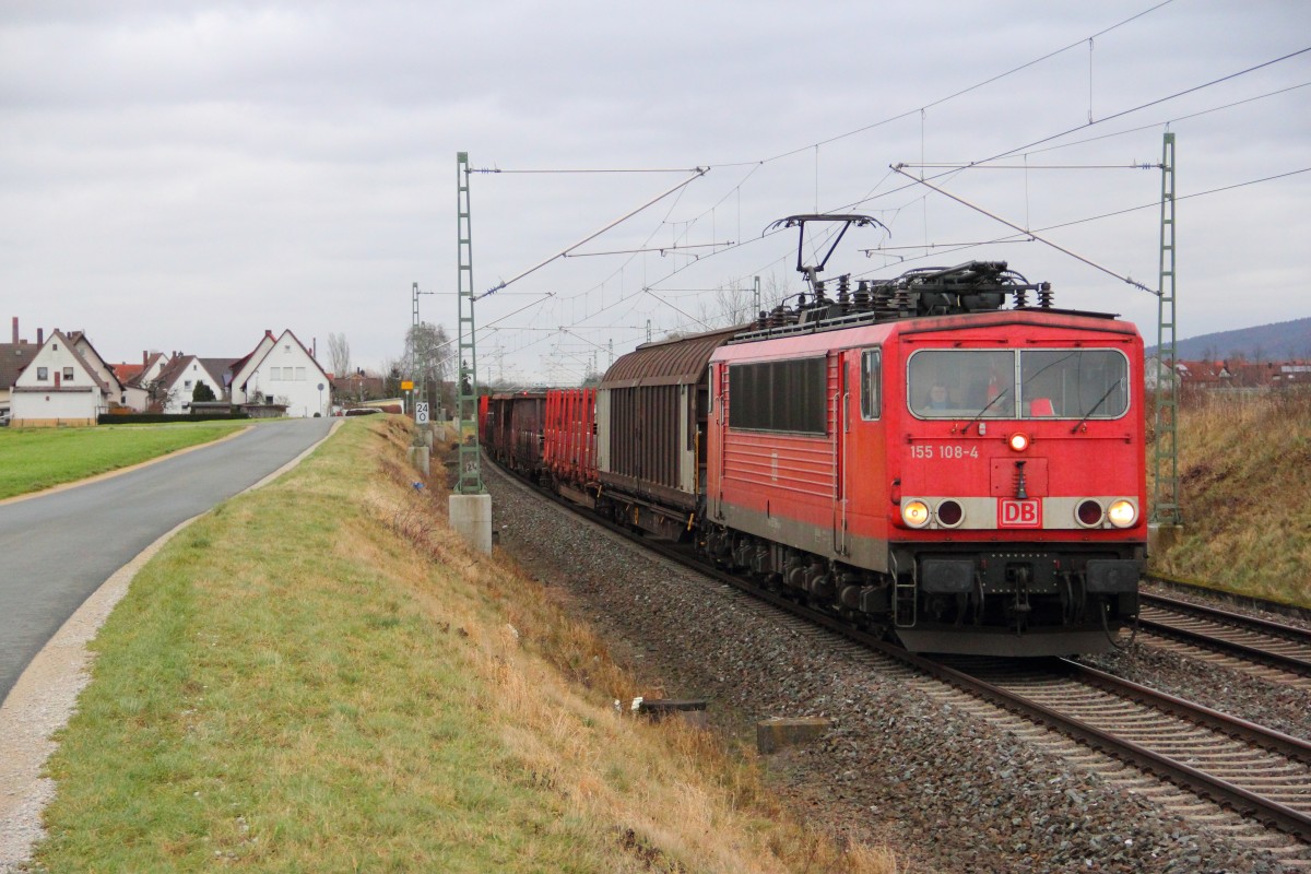 155 108-4 DB Schenker bei Staffelstein am 09.01.2015.