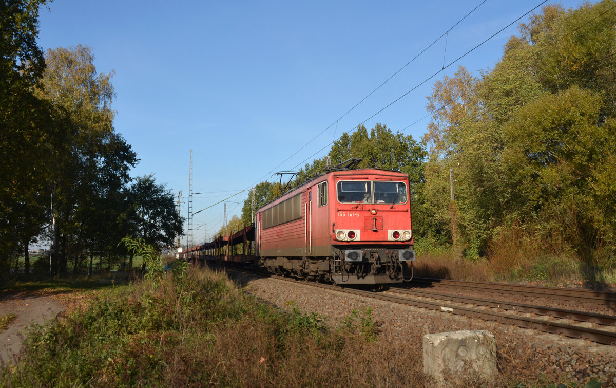 155 141 führte am Reformationstag (31.10.19) einen Autologistik-Zug durch Wittenberg-Labetz Richtung Falkenberg(E).