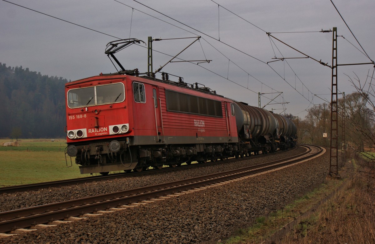 155 168-8 mit einen Kesselzug am 18.02.14 bei Hermannspiegel.