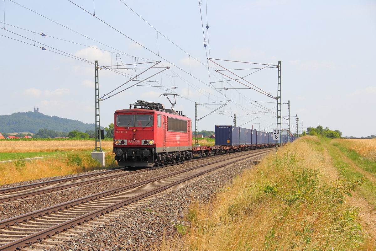 155 191-0 DB Schenker bei Bad Staffelstein am 15.07.2013.