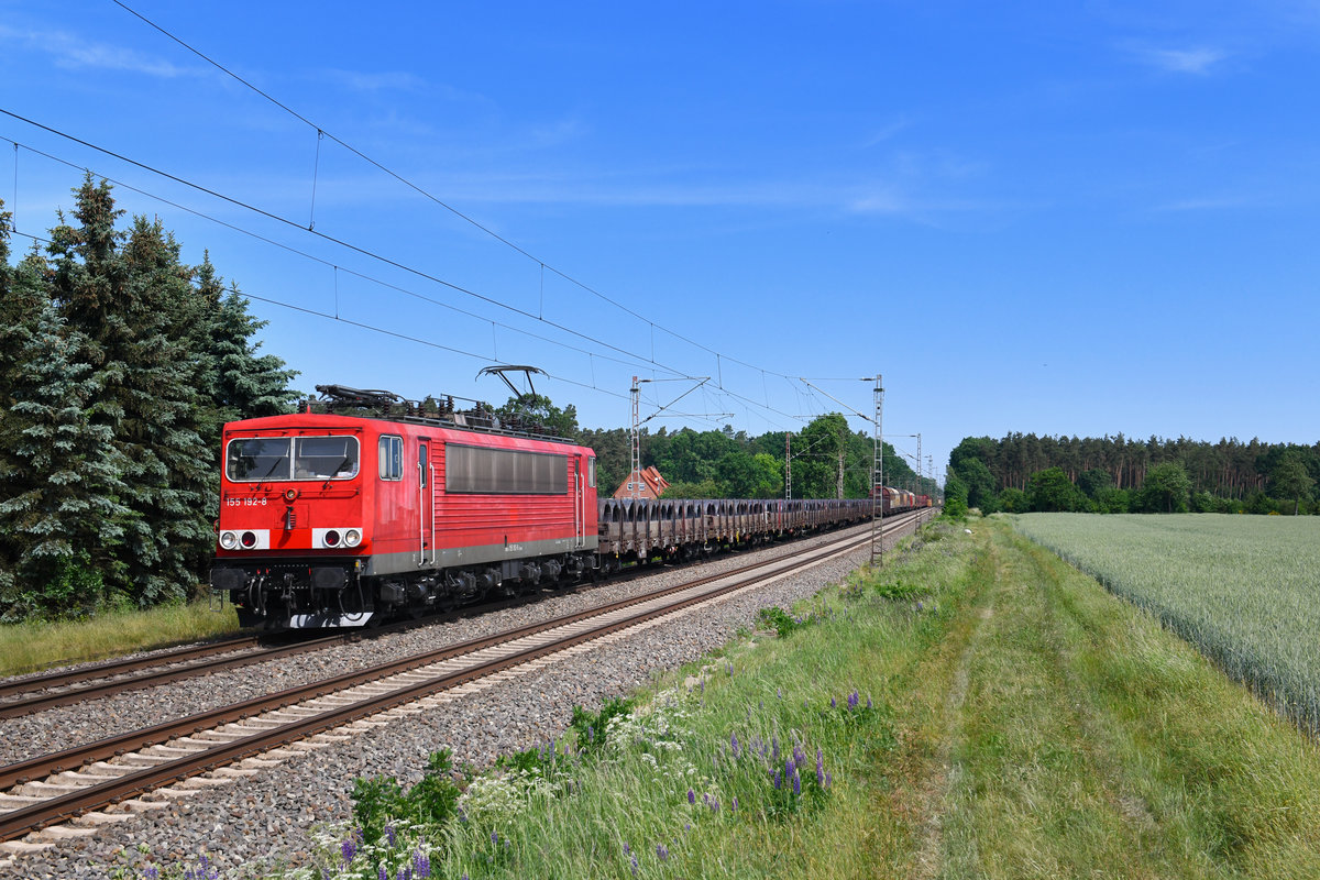 155 192 mit einem Güterzug am 24.05.2018 bei Rohrsen. 