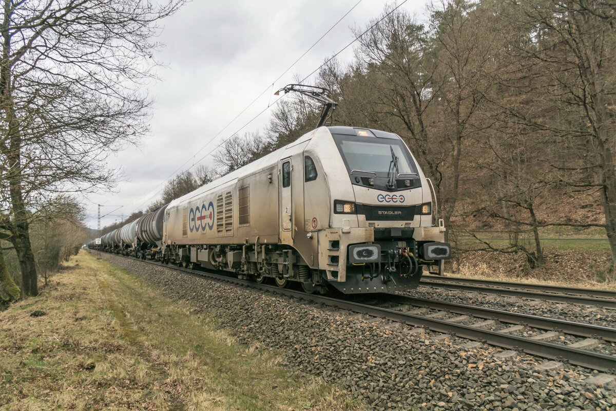 159 218-2 mit einem Kesselzug am 09.02.2022 im Haunetal unterwegs.