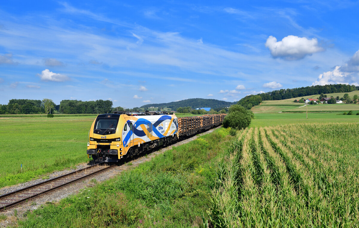 159 231 mit einem Holzzug am 02.08.2022 bei Hengersberg.