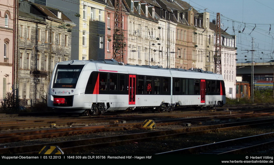 1648 009 (VT 11 009)am 03.12.2013 auf Schulungsfahrt. Hier schon auf der Rückfahrt nach Hagen in Wuppertal-Oberbarmen