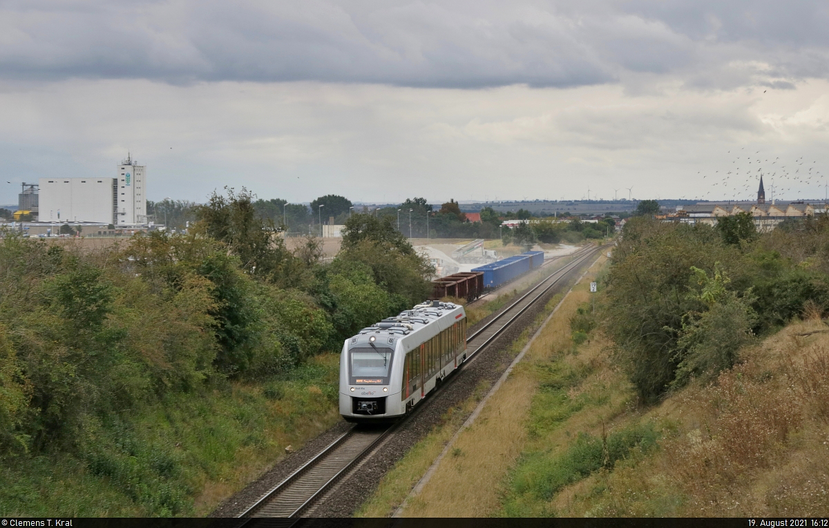 1648 954-3 (Alstom Coradia LINT 41) hat die Kalkverladung in Staßfurt passiert und dieselt fortan durch die Magdeburger Börde. Nächster Halt ist Förderstedt.
Aufgenommen von der Brücke der Sodabahn.

🧰 Abellio Rail Mitteldeutschland GmbH
🚝 RB 80404 (RB41) Aschersleben–Magdeburg Hbf
🚩 Bahnstrecke Schönebeck–Güsten (KBS 335)
🕓 19.8.2021 | 16:12 Uhr